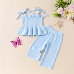 Trendy Knot Girls Blue Top and Pant Set – Stylish Cotton Outfit for Kids
