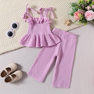 Trendy Knot Girls Pink Top and Pants Set – Cotton Blend Casual Outfit