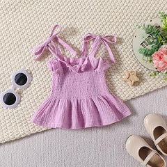 Trendy Knot Girls Pink Top and Pants Set – Cotton Blend Casual Outfit
