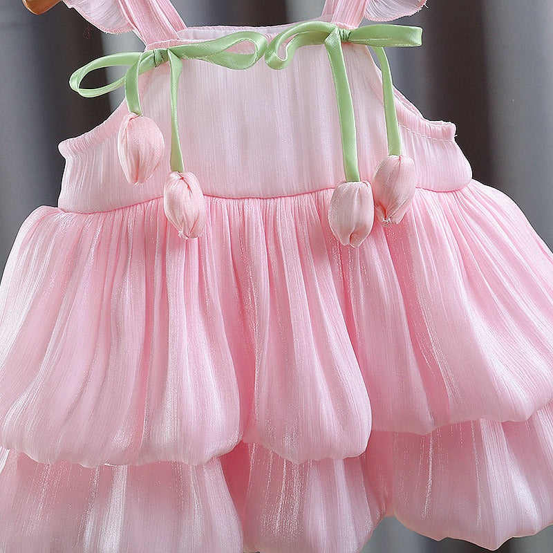 Tulip Hanging Layered Dress for Girls – Cotton Blend Party Wear