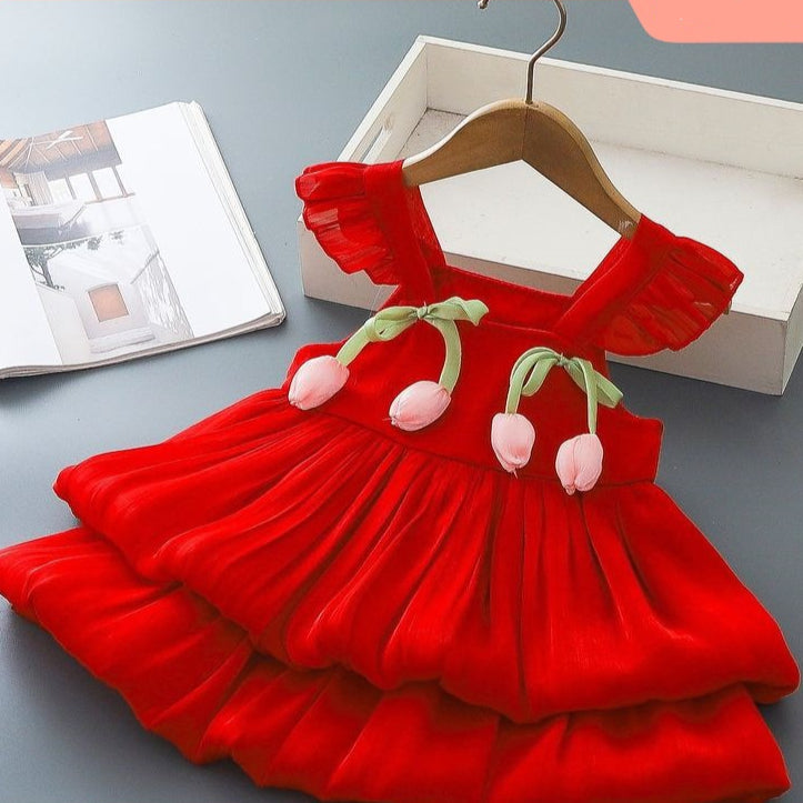 Tulip Hanging Layered Dress for Girls – Cotton Blend Party Wear