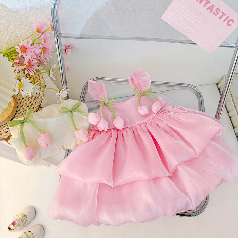 Tulip Hanging Layered Dress for Girls – Cotton Blend Party Wear