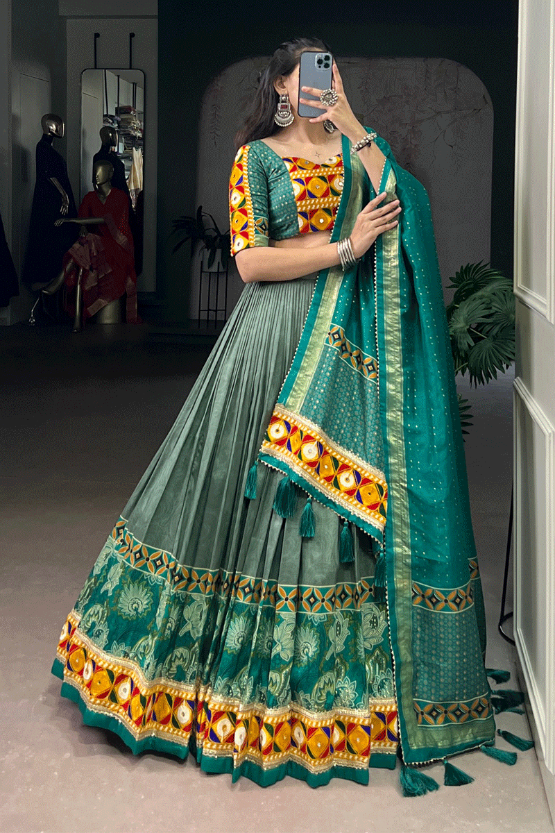 Real Mirror Work Gamthi Work  Chaniya Choli For Navratri