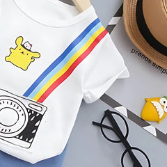 Camera Snapshot Style Boys Cotton Clothing Set – Casual Two-Piece Outfit