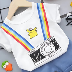 Camera Snapshot Style Boys Cotton Clothing Set – Casual Two-Piece Outfit