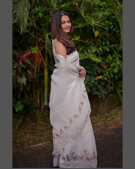 White Pure Linen Cotton Saree