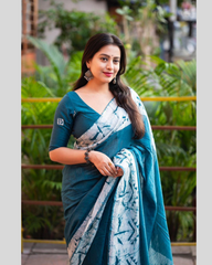 Women's Chanderi Cotton Printed Saree With Unstitched Blouse Piece