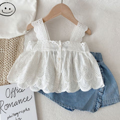 Ivory Love Baby Girls Top and Skorts Set – Cotton and Denim Two-Piece Outfit