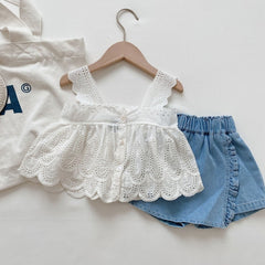 Ivory Love Baby Girls Top and Skorts Set – Cotton and Denim Two-Piece Outfit
