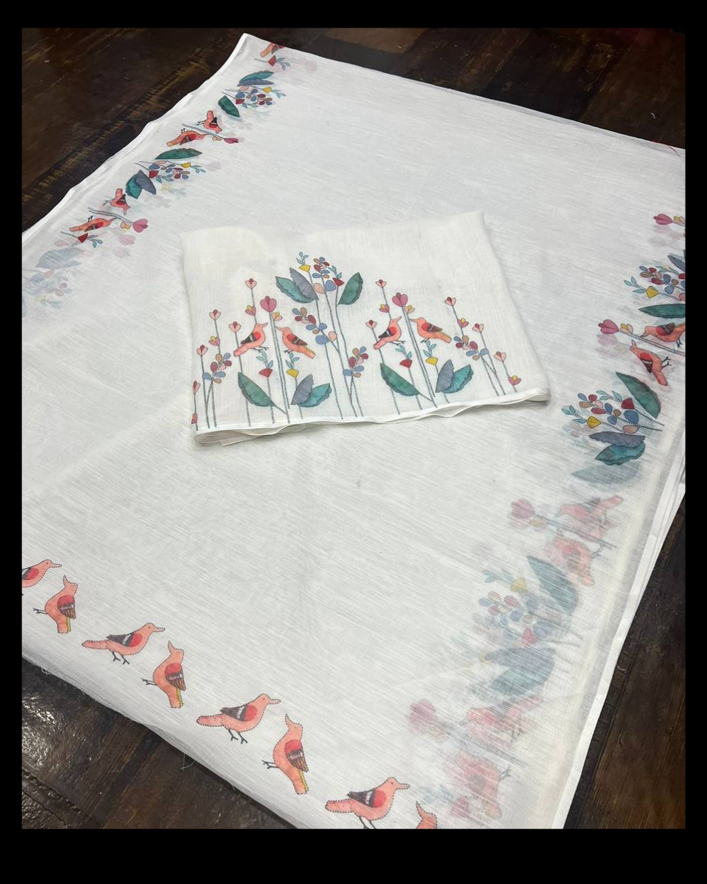 White Pure Linen Cotton Saree