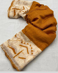 Yellow Cotton Saree With Blouse Piece For Women.