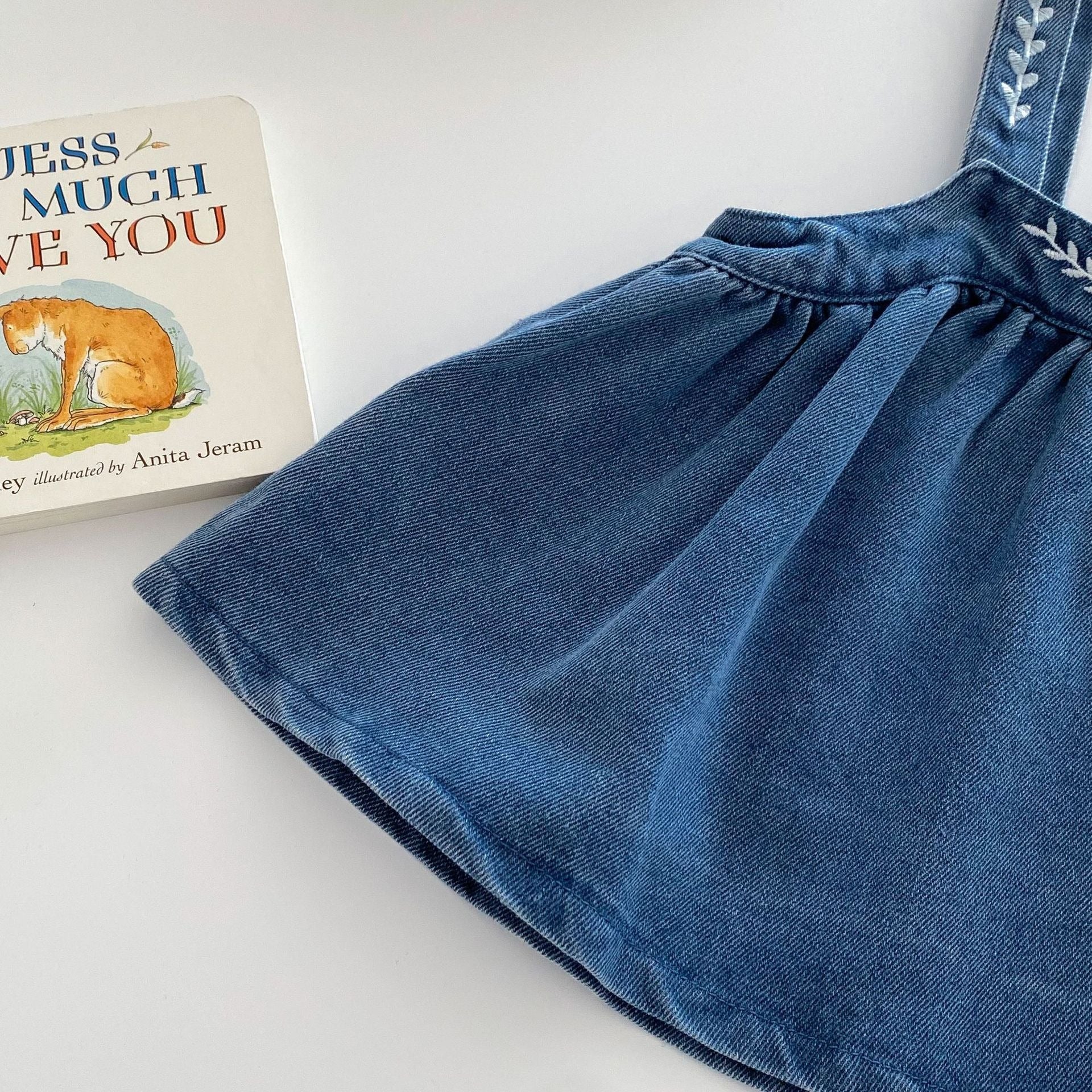 Valentina Embroidered Girls Top & Denim Dress Set – Stylish Cotton Blend Outfit
