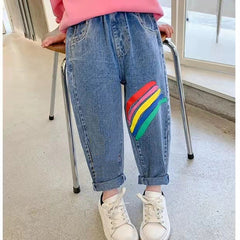 Vibrant Rainbow Denim Jeans for Girls – Soft Cotton Blend Kids Wear