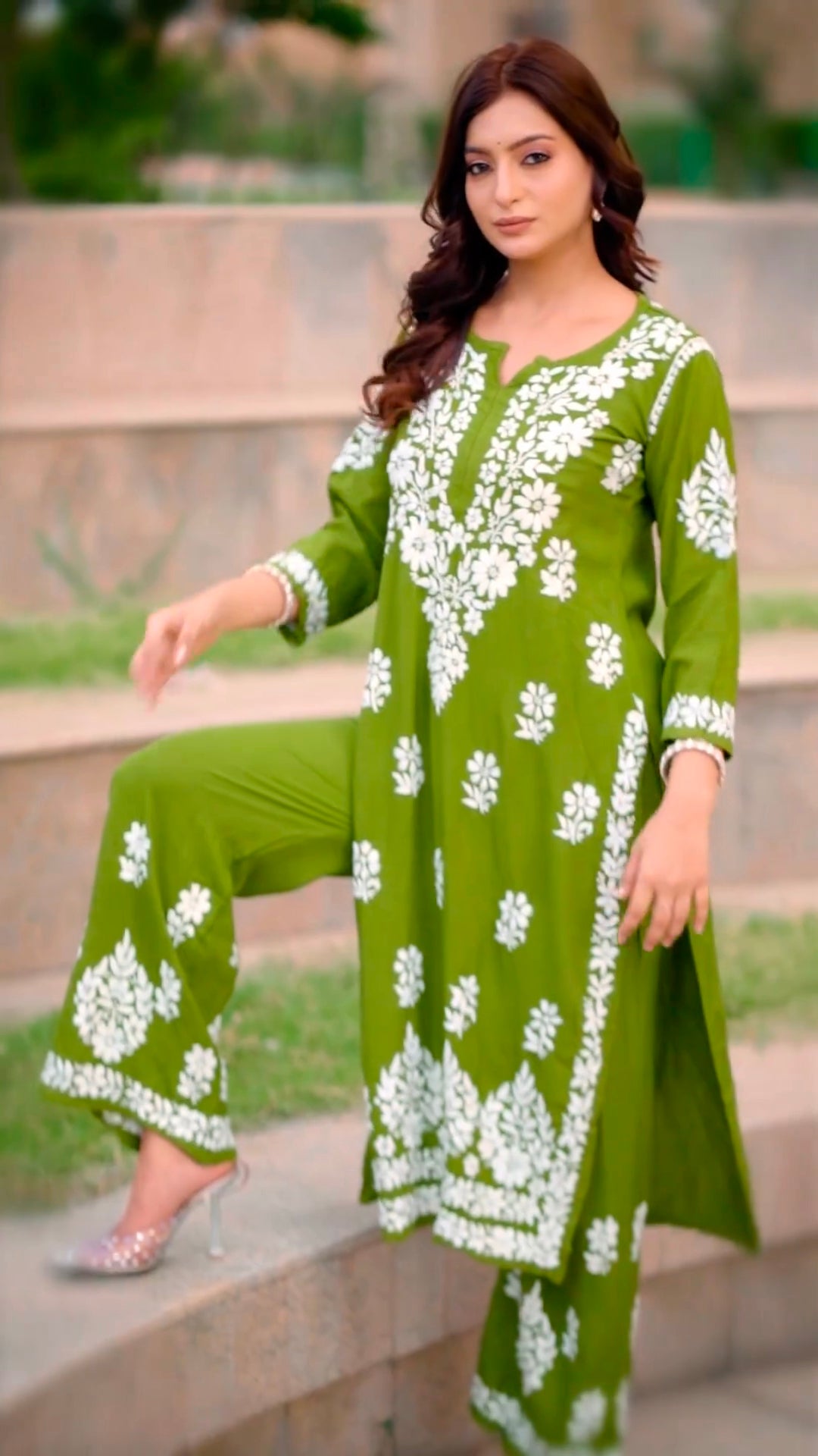 New LUCKNOW CHIKANKARI EXCLUSIVE KURTI_PENT PAIR DESIGN (Dark Green) 38