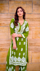 New LUCKNOW CHIKANKARI EXCLUSIVE KURTI_PENT PAIR DESIGN (Dark Green) 38