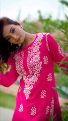 New LUCKNOW CHIKANKARI EXCLUSIVE KURTI_PENT PAIR DESIGN(Rani Pink) 40