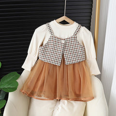 Vintage Two-Piece Jacket and Frill Dress for Girls – Soft Cotton Blend Outfit