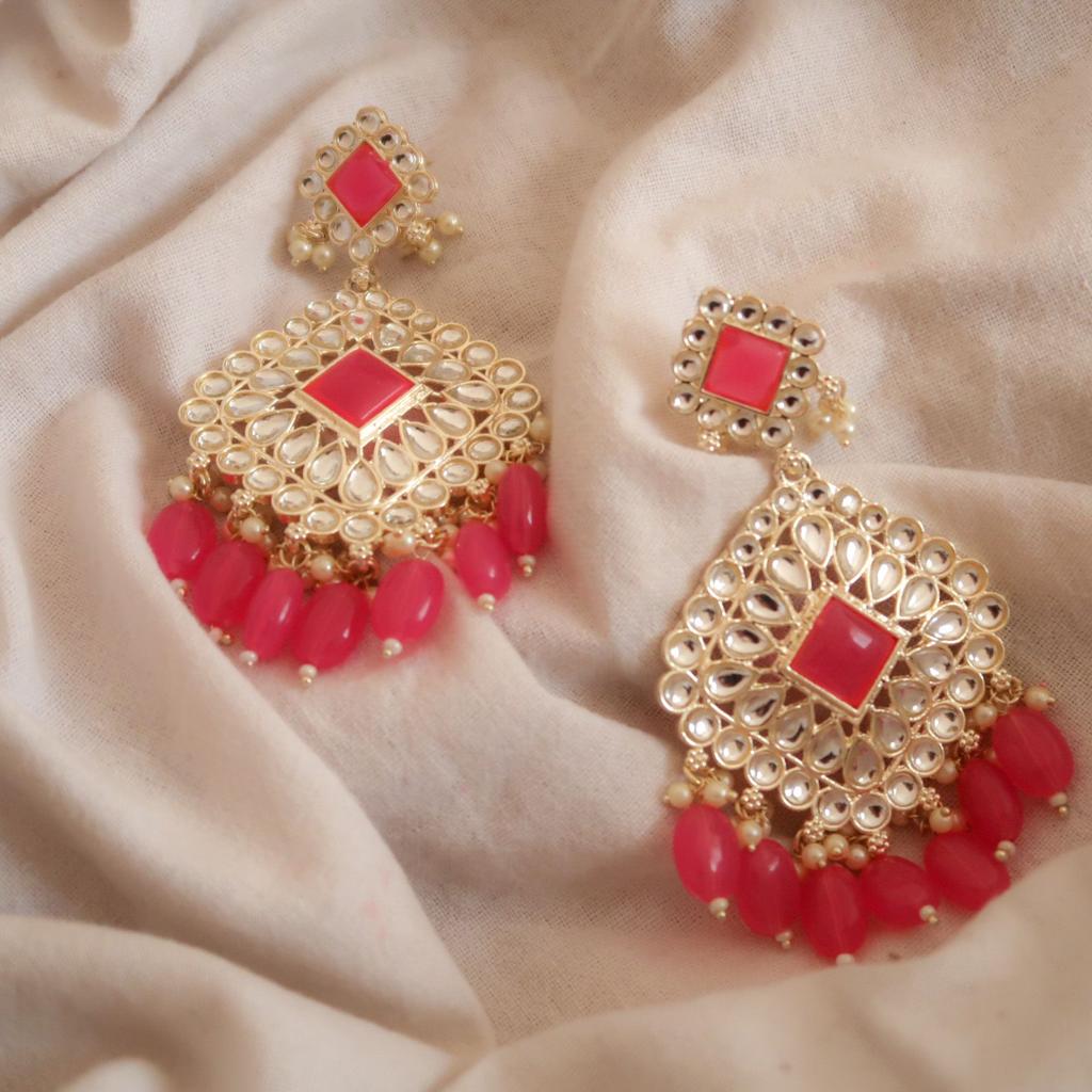Pink Pearl Radiance Kundan Cubical Earrings