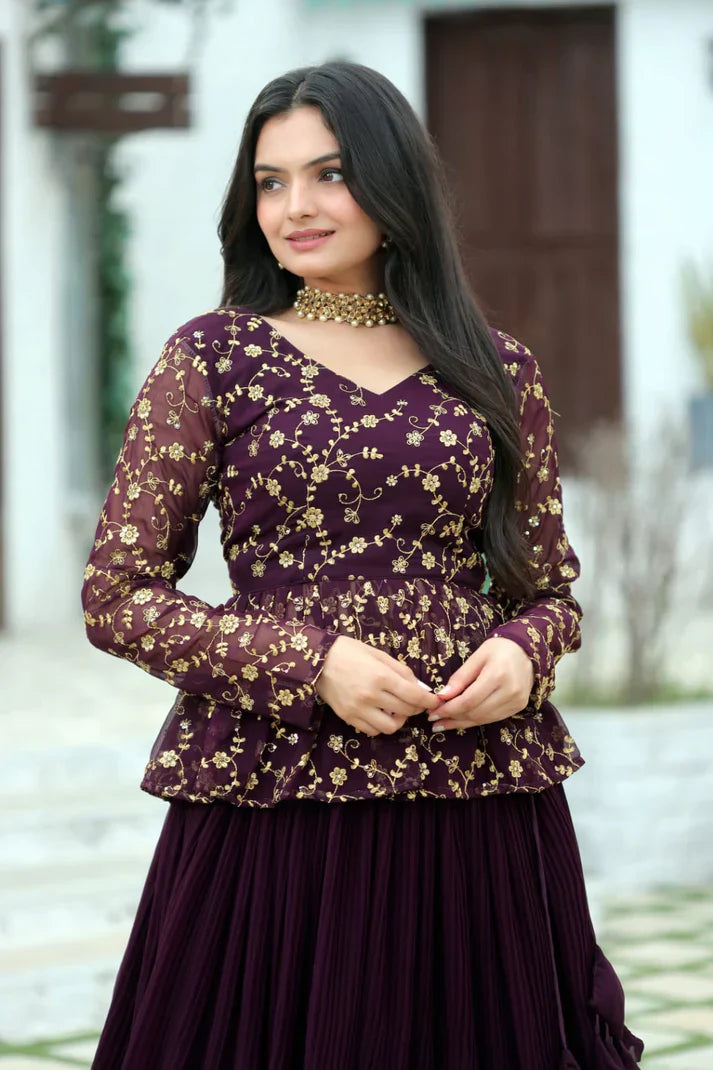 Magenta Faux Georgette Umbrella Flair Lehenga with Designer Peplum Blouse