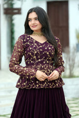 Magenta Faux Georgette Umbrella Flair Lehenga with Designer Peplum Blouse