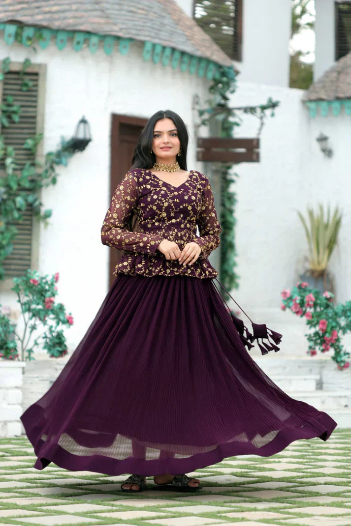 Magenta Faux Georgette Umbrella Flair Lehenga with Designer Peplum Blouse