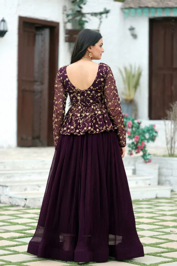 Magenta Faux Georgette Umbrella Flair Lehenga with Designer Peplum Blouse