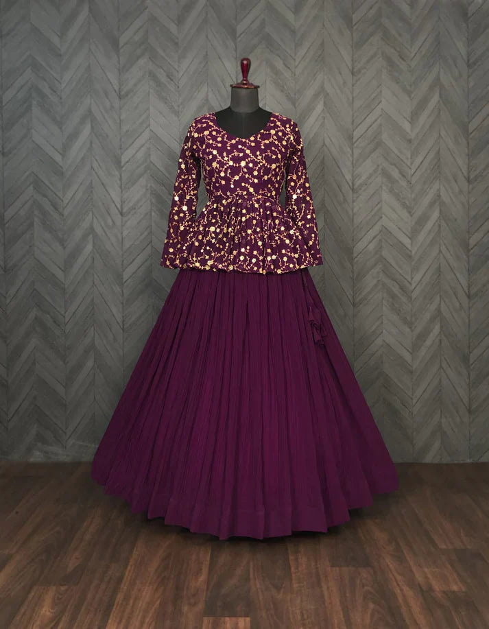 Magenta Faux Georgette Umbrella Flair Lehenga with Designer Peplum Blouse