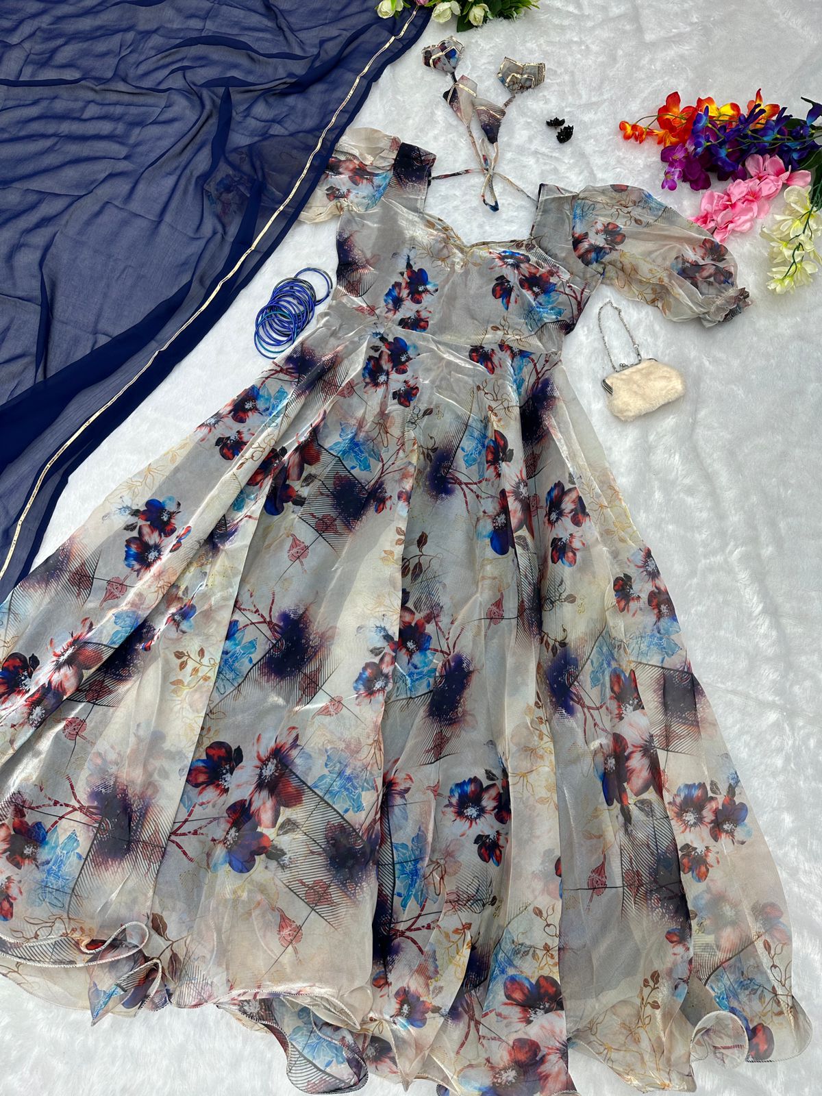 Jimmy Choo Organza Silk Fully Stitched Anarkali Suit with Designer Lace Dupatta – Function & Party Wear