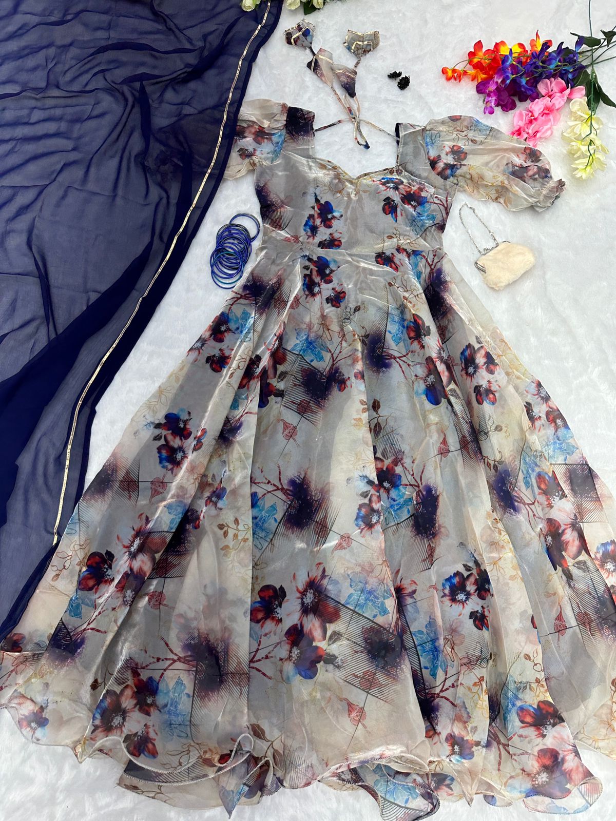 Jimmy Choo Organza Silk Fully Stitched Anarkali Suit with Designer Lace Dupatta – Function & Party Wear