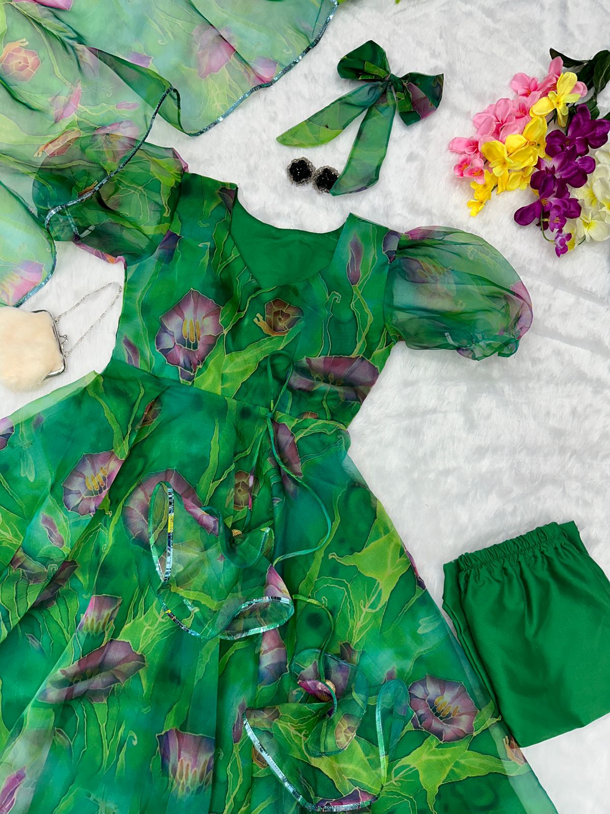 Pure Organza Silk Fully Stitched Anarkali Suit with Digital Printed Lace Dupatta – Function & Party Wear