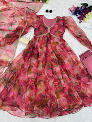 Elegant Organza Silk Fully Stitched Anarkali Suit with Digital Printed Lace Dupatta – Party & Function Wear