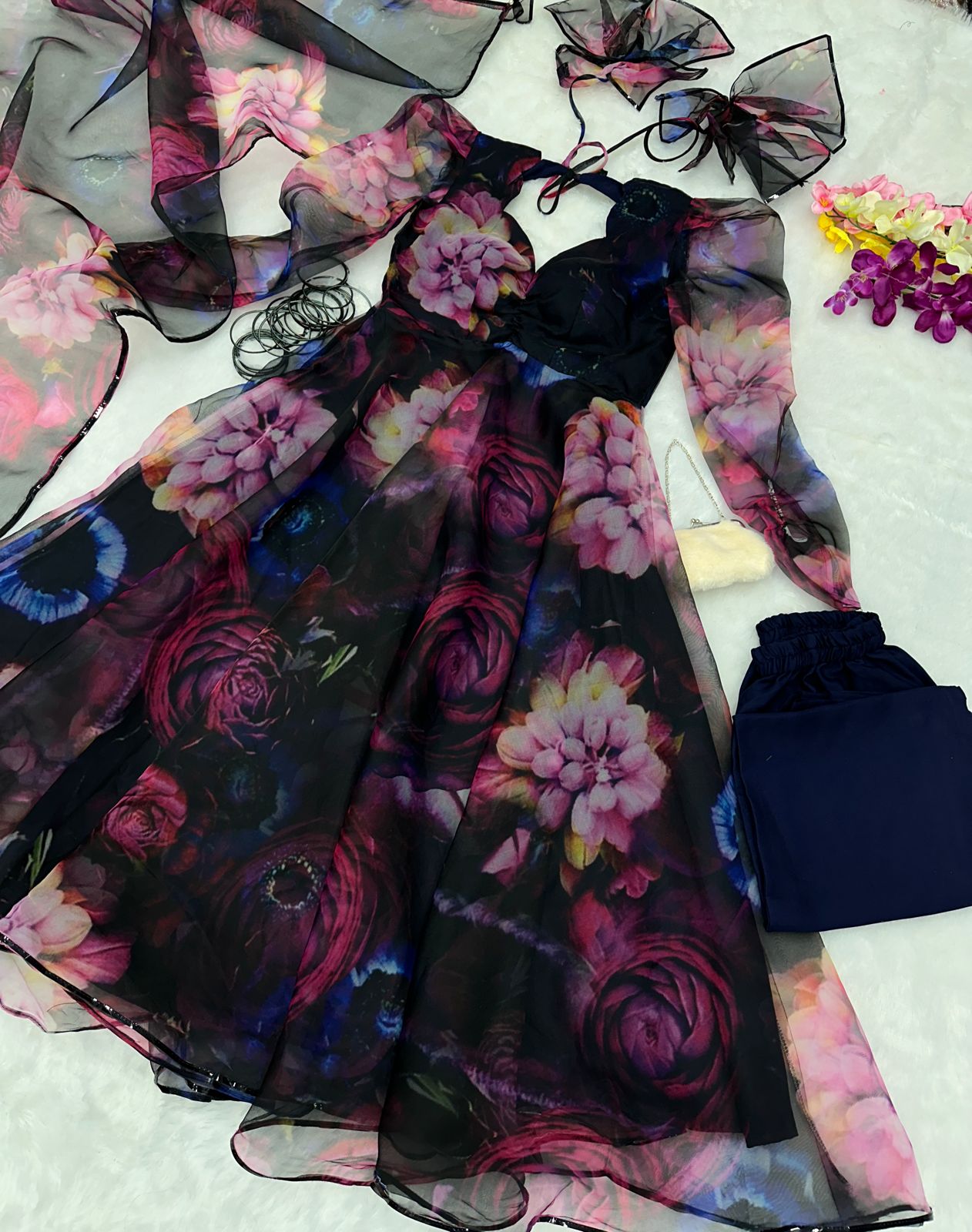 Organza Silk Digital Printed Anarkali Suit Set