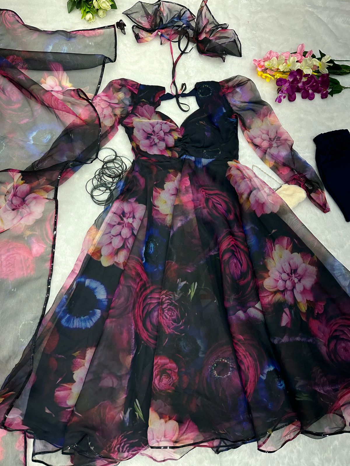 Organza Silk Digital Printed Anarkali Suit Set