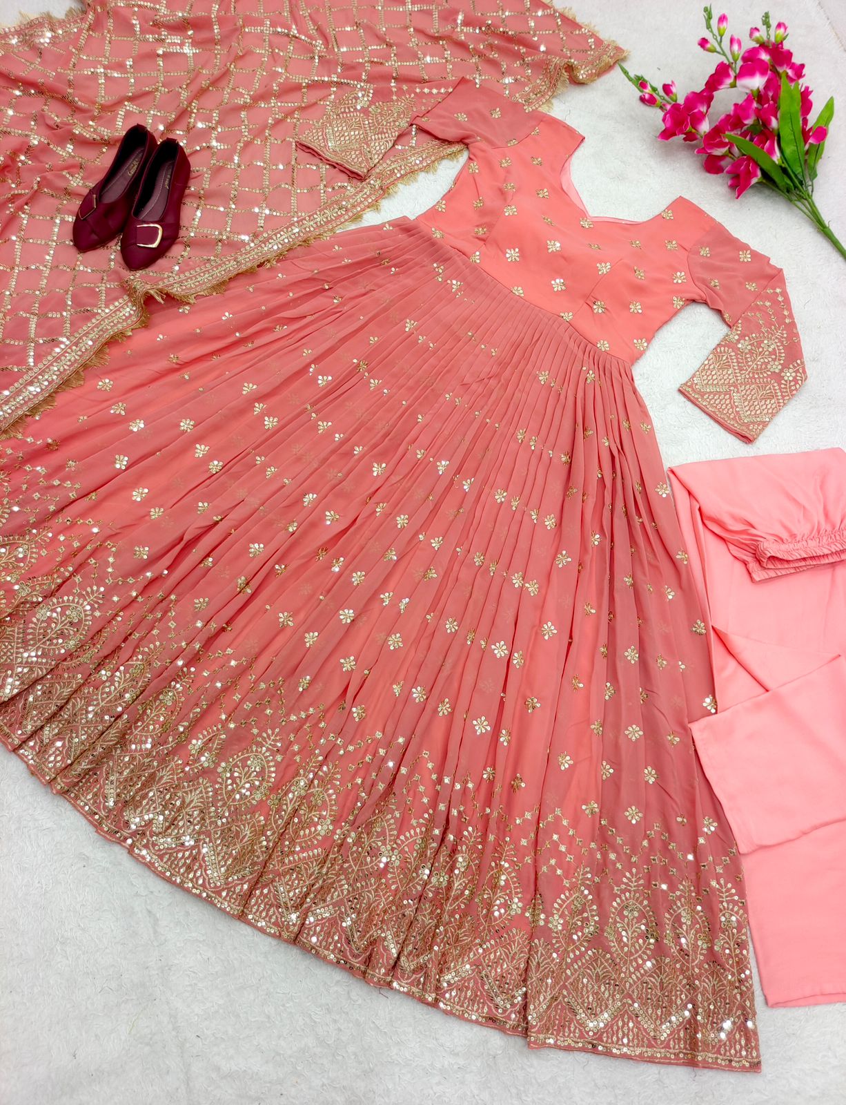 Heavy Fox Georgette Anarkali Suit with 5mm Sequins Embroidery – Elegant 3-Piece Party Set