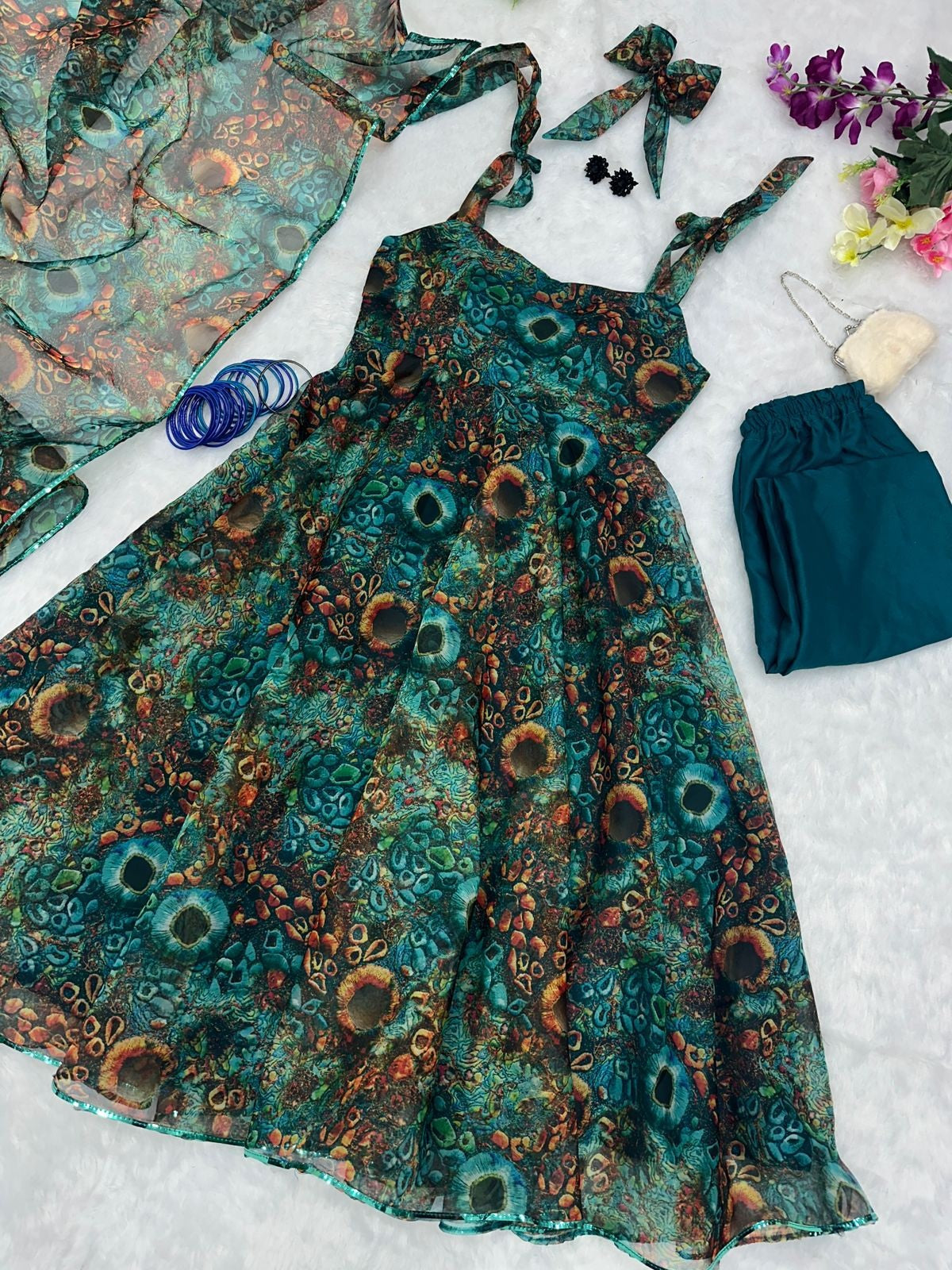 Pure Organza Silk Digital Print Anarkali Suit with Lace Border – Festival & Party Wear