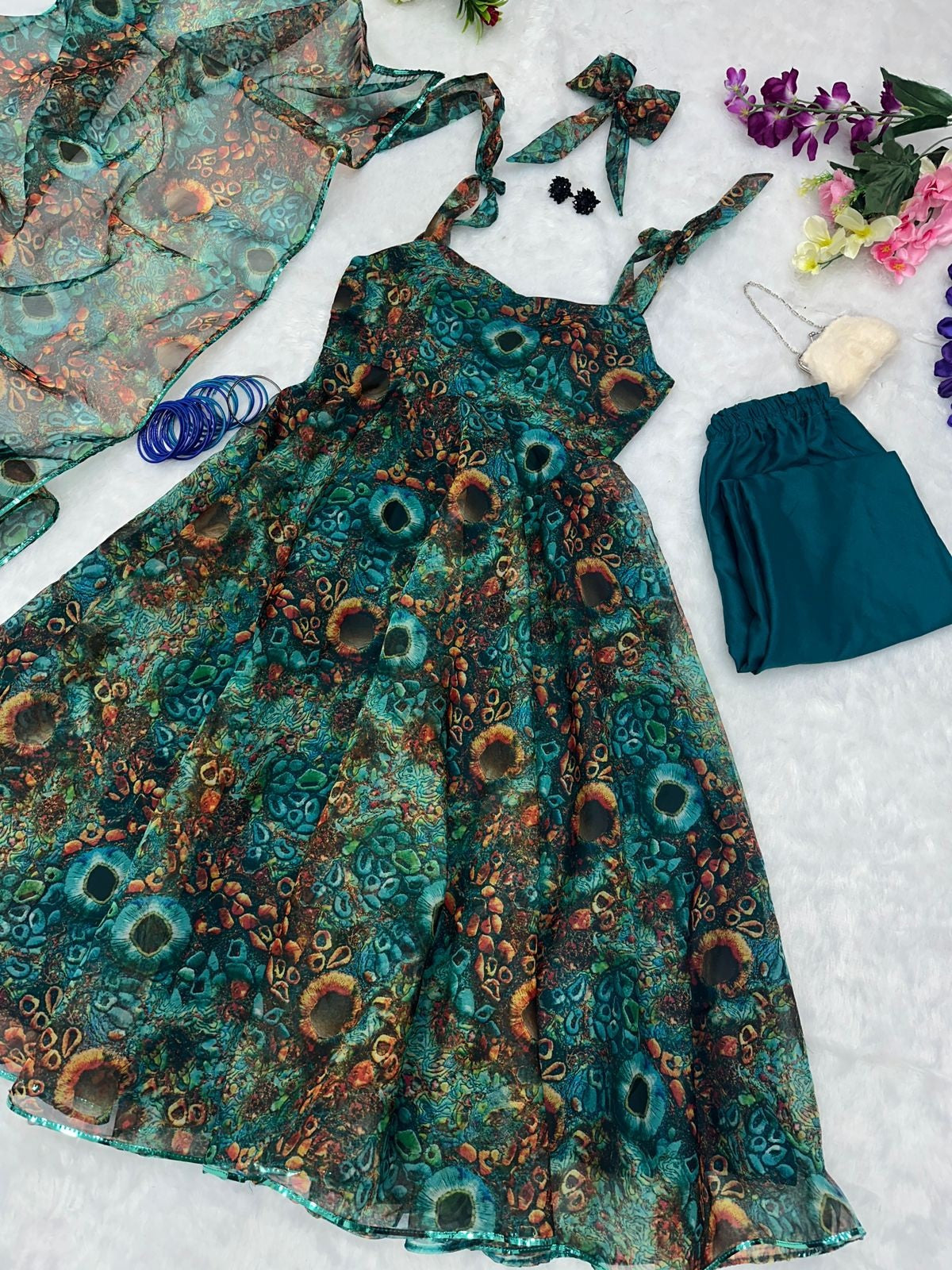 Pure Organza Silk Digital Print Anarkali Suit with Lace Border – Festival & Party Wear