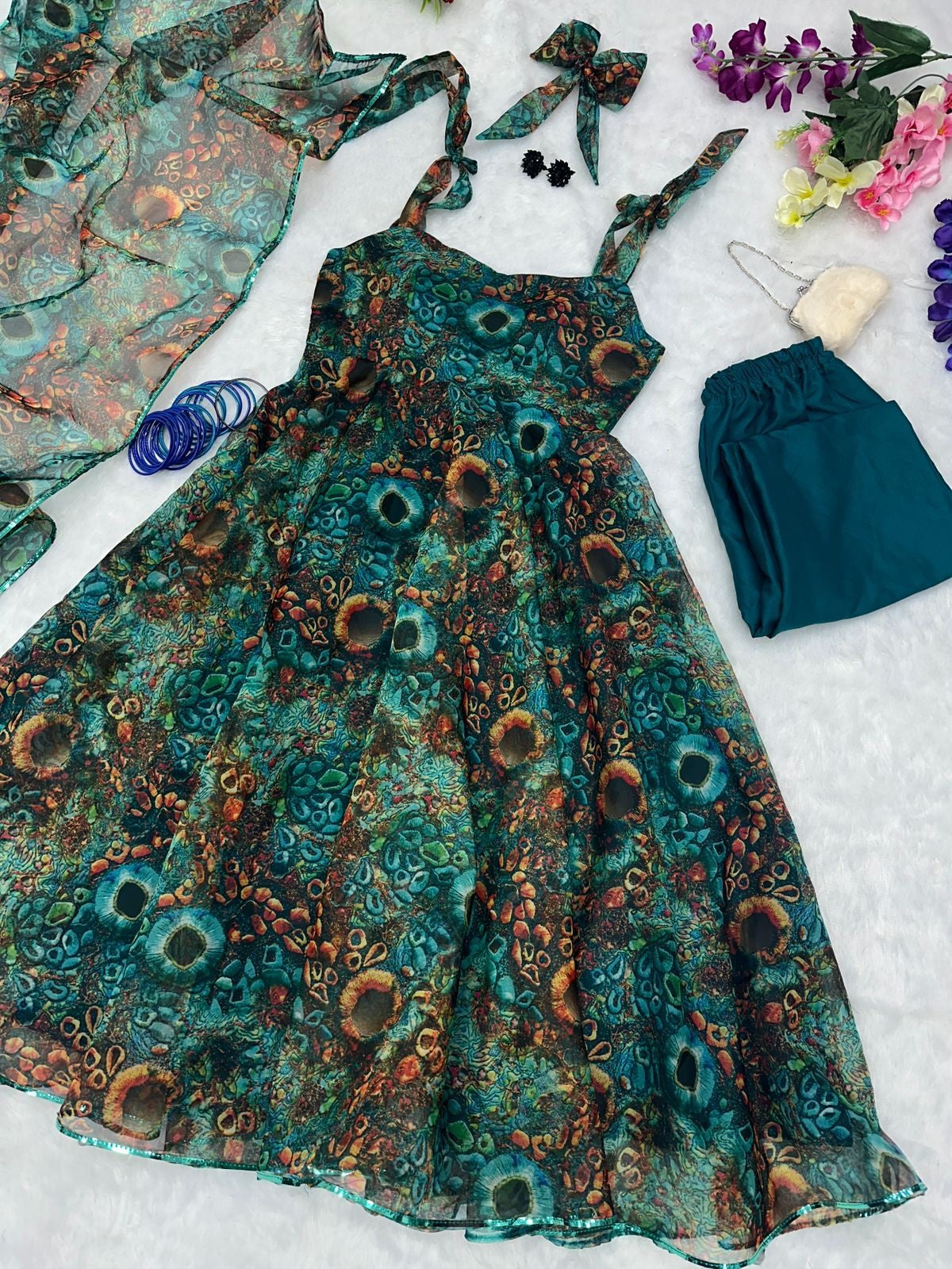 Pure Organza Silk Digital Print Anarkali Suit with Lace Border – Festival & Party Wear