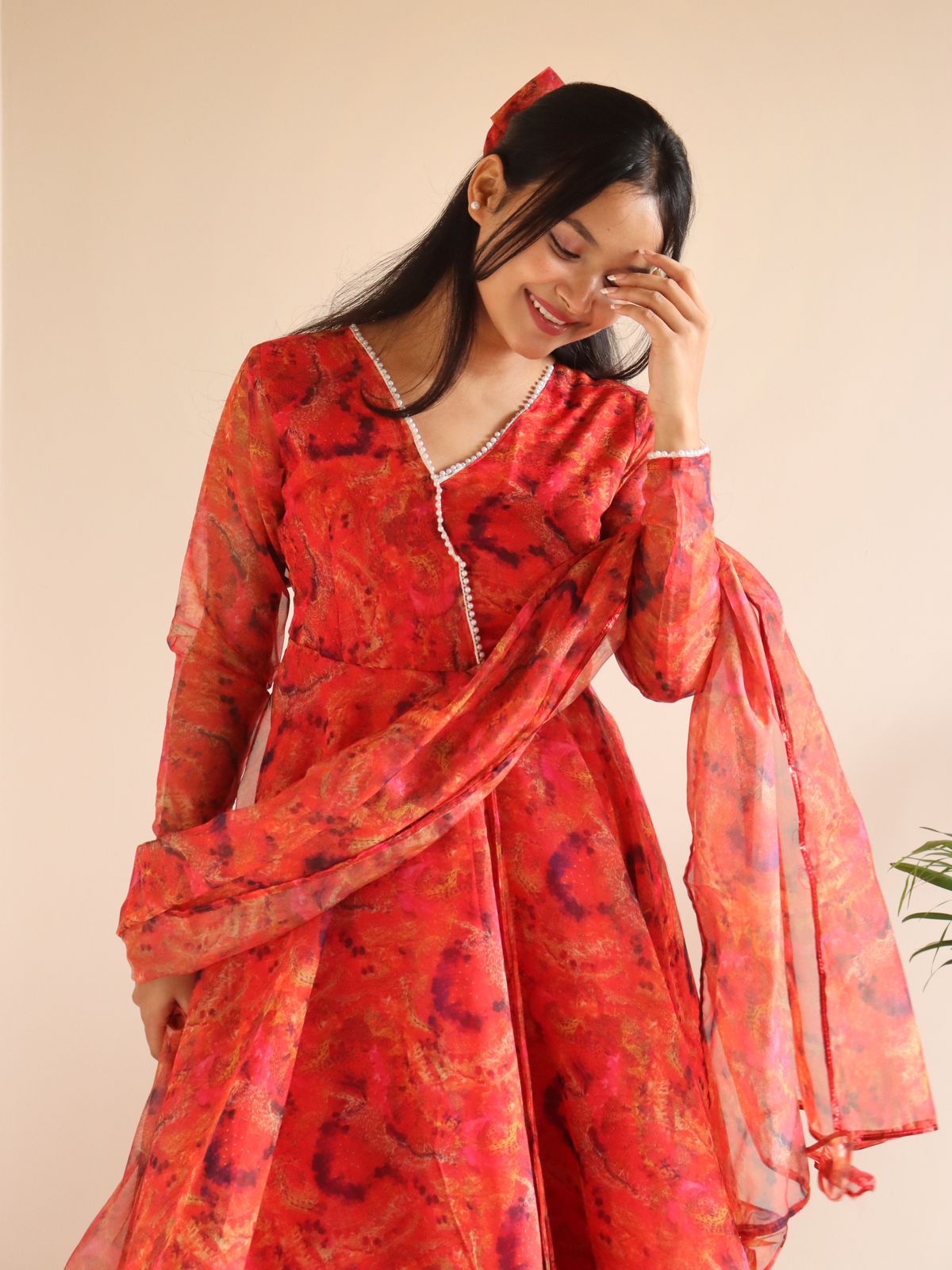 Organza Silk Anarkali Gown Set