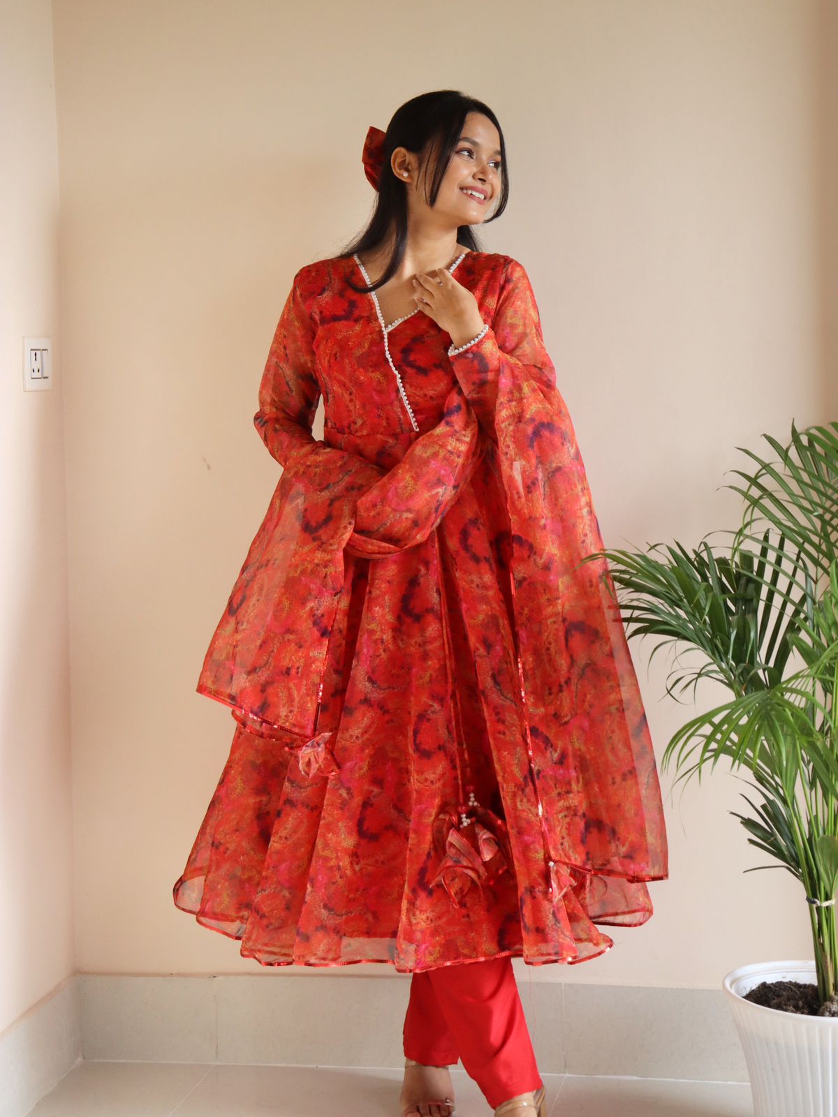 Organza Silk Anarkali Gown Set