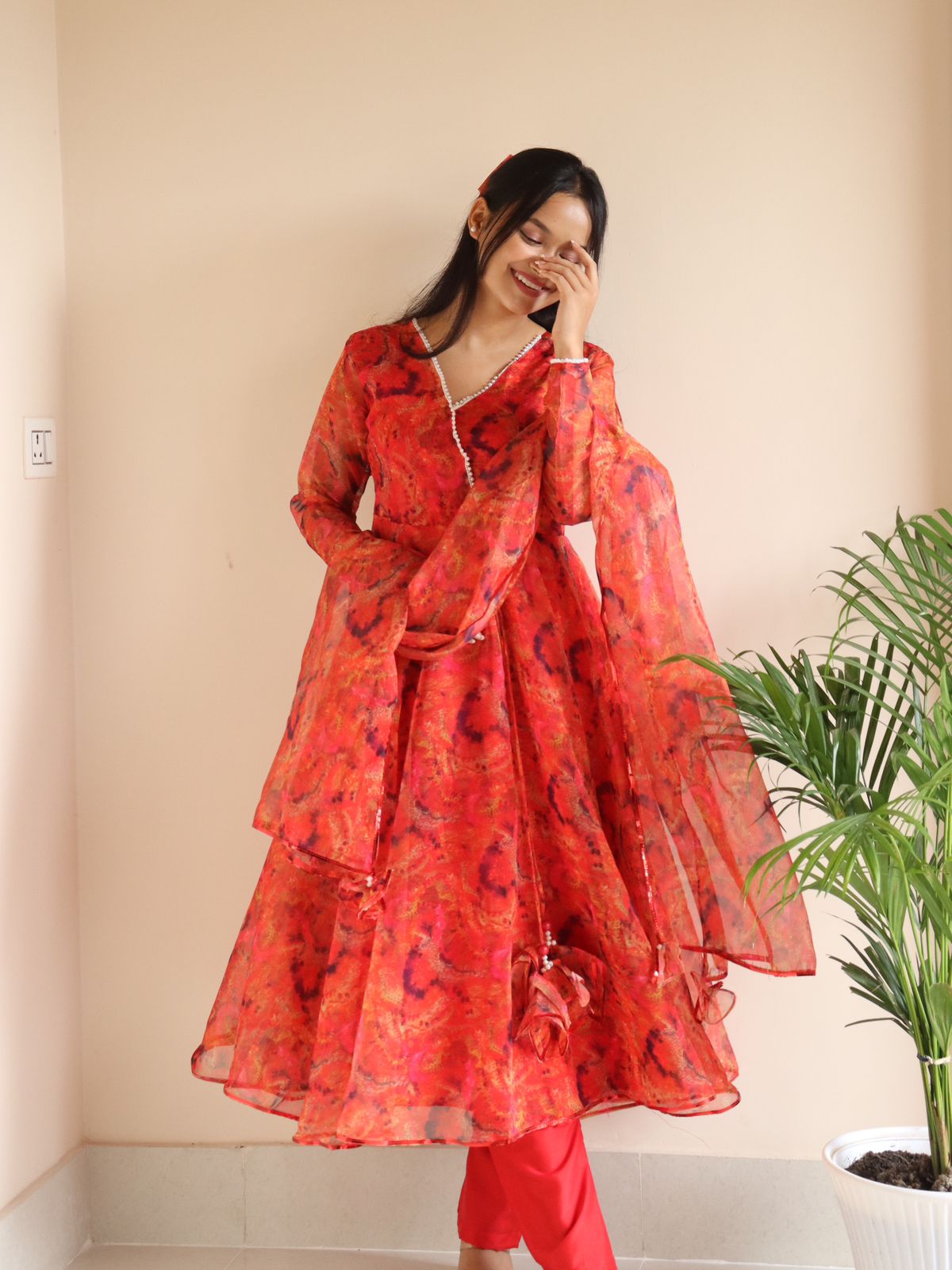 Organza Silk Anarkali Gown Set