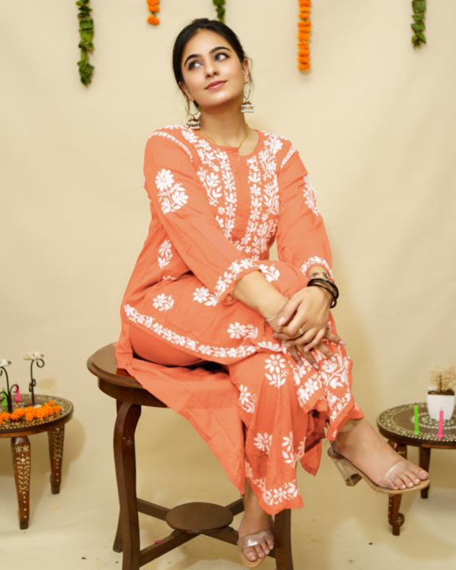 Lali Modal Chikankari Kurti Set