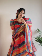 Elegant Organza Silk Anarkali Suit with Digital Print & Huge Flair