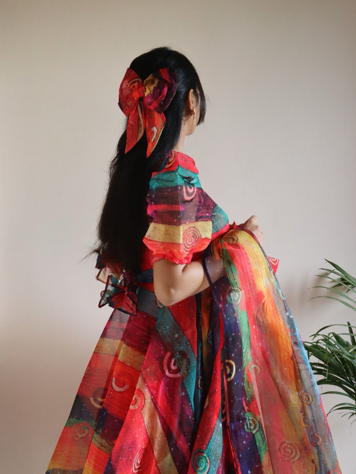 Elegant Organza Silk Anarkali Suit with Digital Print & Huge Flair