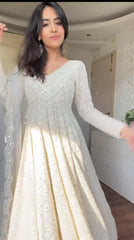 White Embroidered Anarkali Suit Set