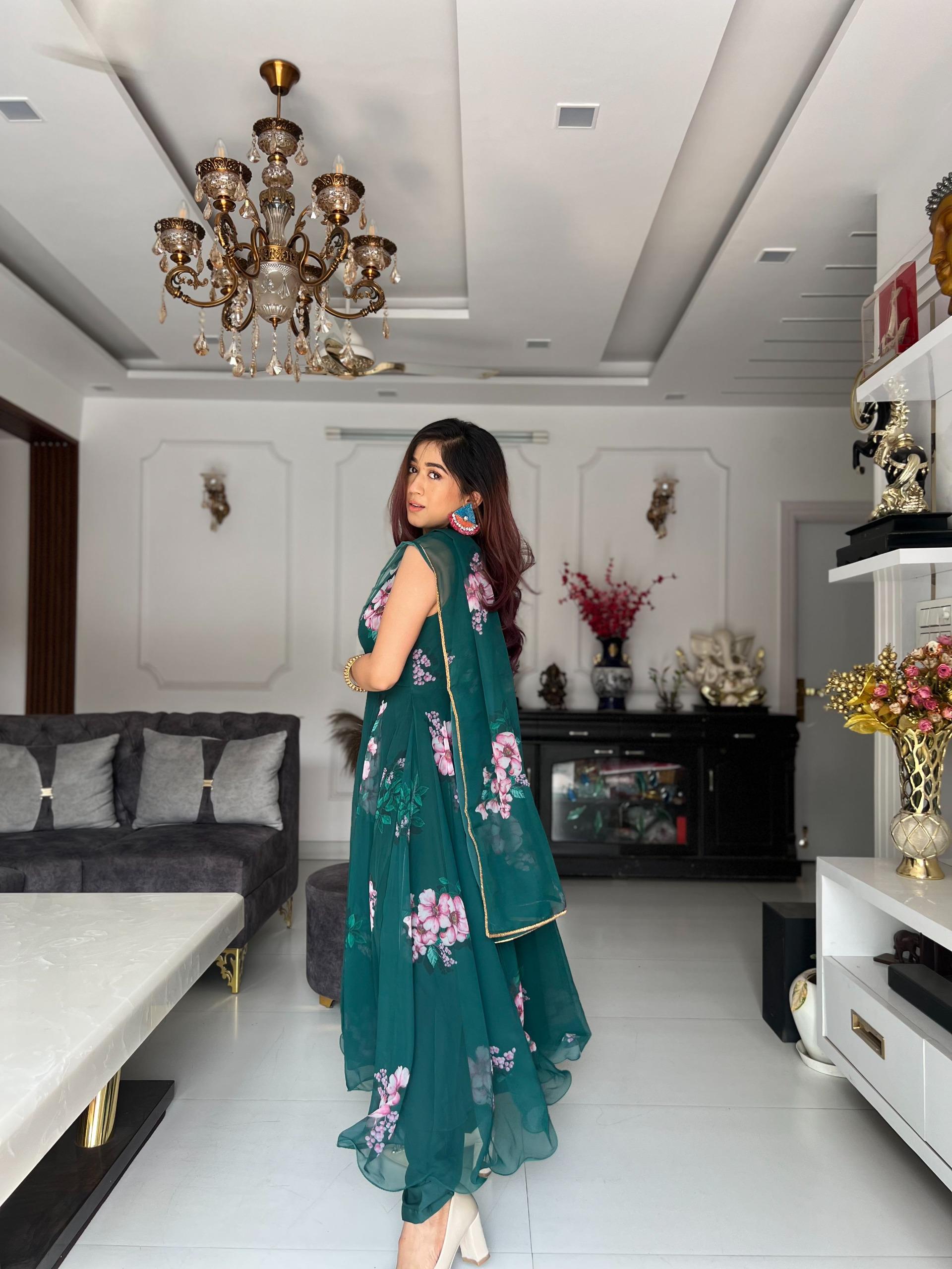 Pure Georgette Silk Digital Printed Anarkali Suit with Lace Border – Function & Party Wear