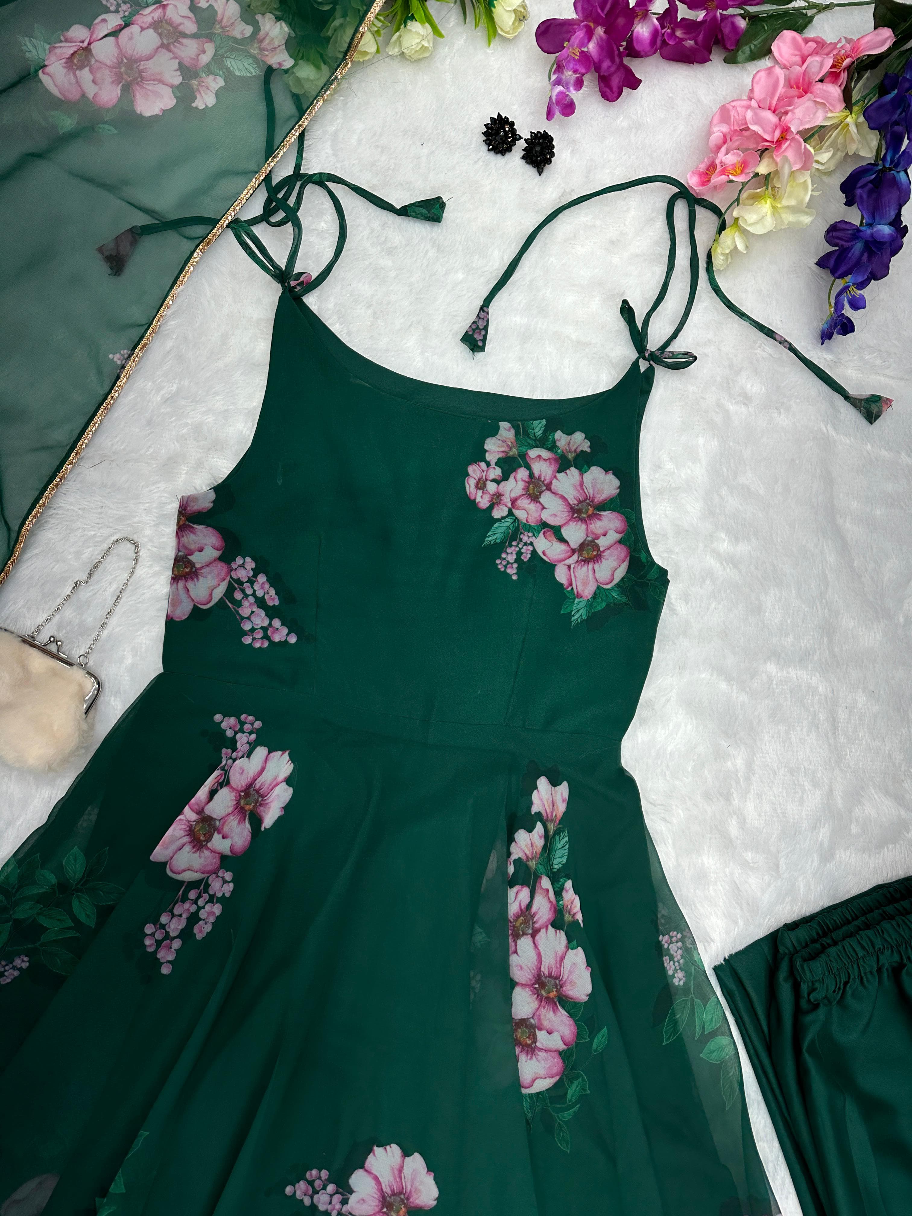 Pure Georgette Silk Digital Printed Anarkali Suit with Lace Border – Function & Party Wear