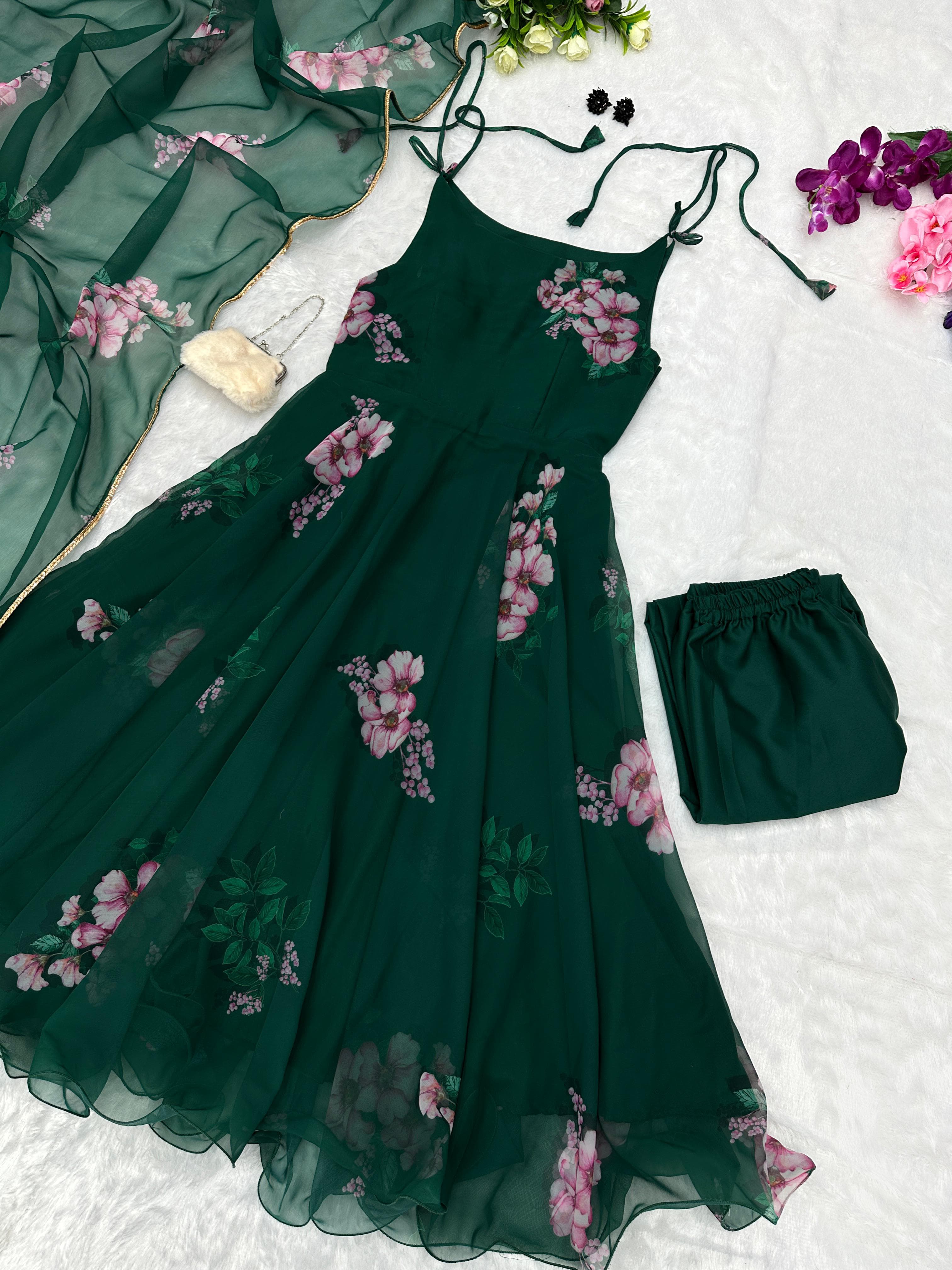 Pure Georgette Silk Digital Printed Anarkali Suit with Lace Border – Function & Party Wear