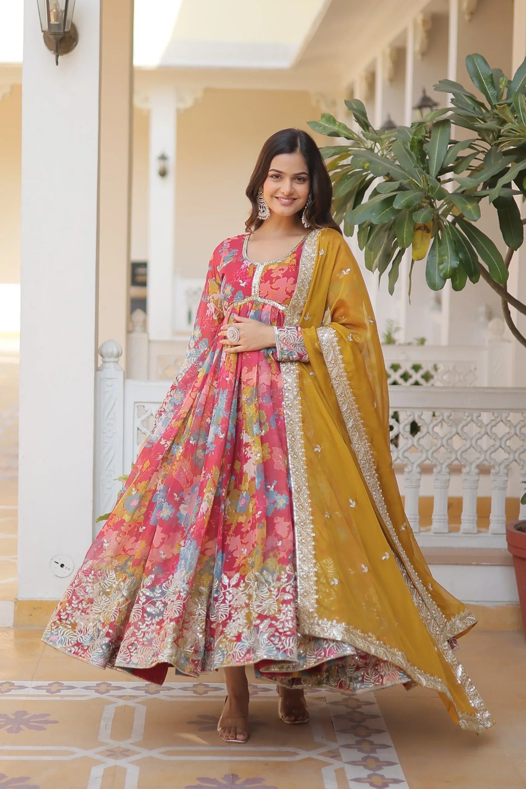 Digital Printed Russian Silk Kurta with Zari Sequins Embroidery | Ethnic Wear