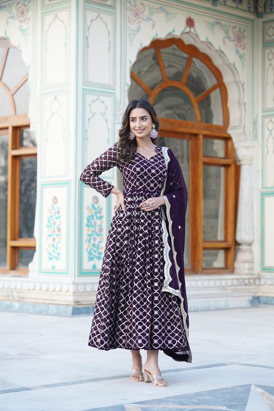 Elegant Faux Blooming Sequins Embroidered Anarkali Suit – 3-Piece Set