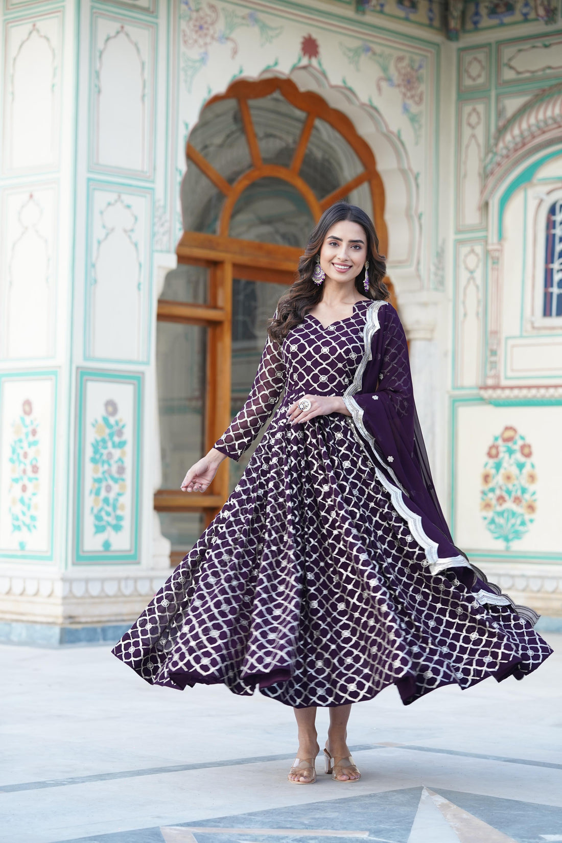 Elegant Faux Blooming Sequins Embroidered Anarkali Suit – 3-Piece Set